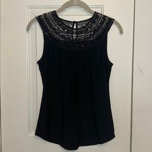 WHBM Black Beaded Lace Top